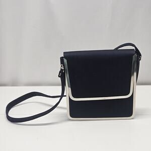 Retro Vintage Late 50s Markay Navy Fabric Leather Handbag w Metal Trim MCM